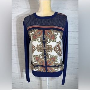 41 HAWTHORN Stitch Fix Sweater Paisley Print Size Small Semi Sheer Royal Blue